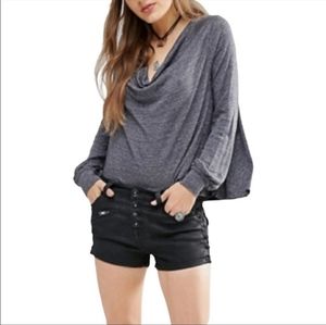 FREE PEOPLE Palmer Metallic Cowl Neck Top - Small
